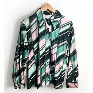 Vintage Nylon Blouse Loubella Extendables Dagger Collar Slim Cut Mod.     N